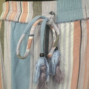 Striped Tassel Drawstring Skirt 100% Rayon